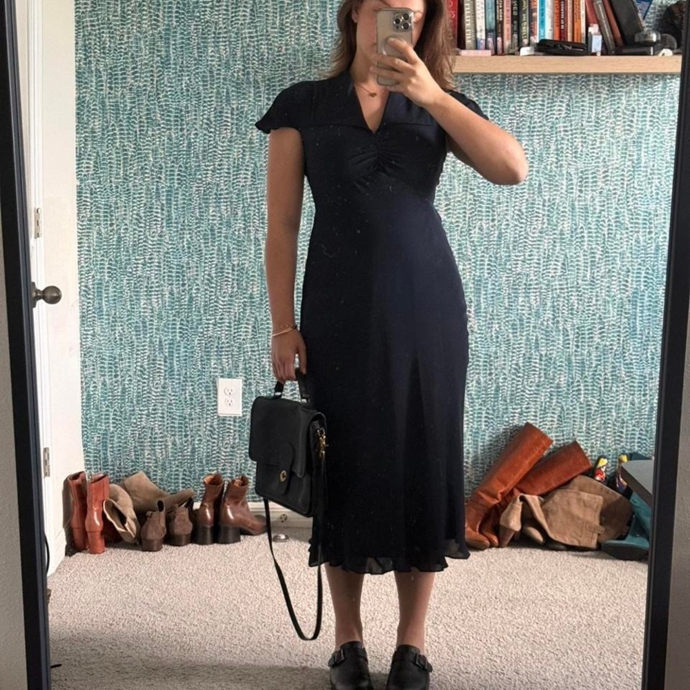 Vintage Talbots 100% Silk Navy Dress